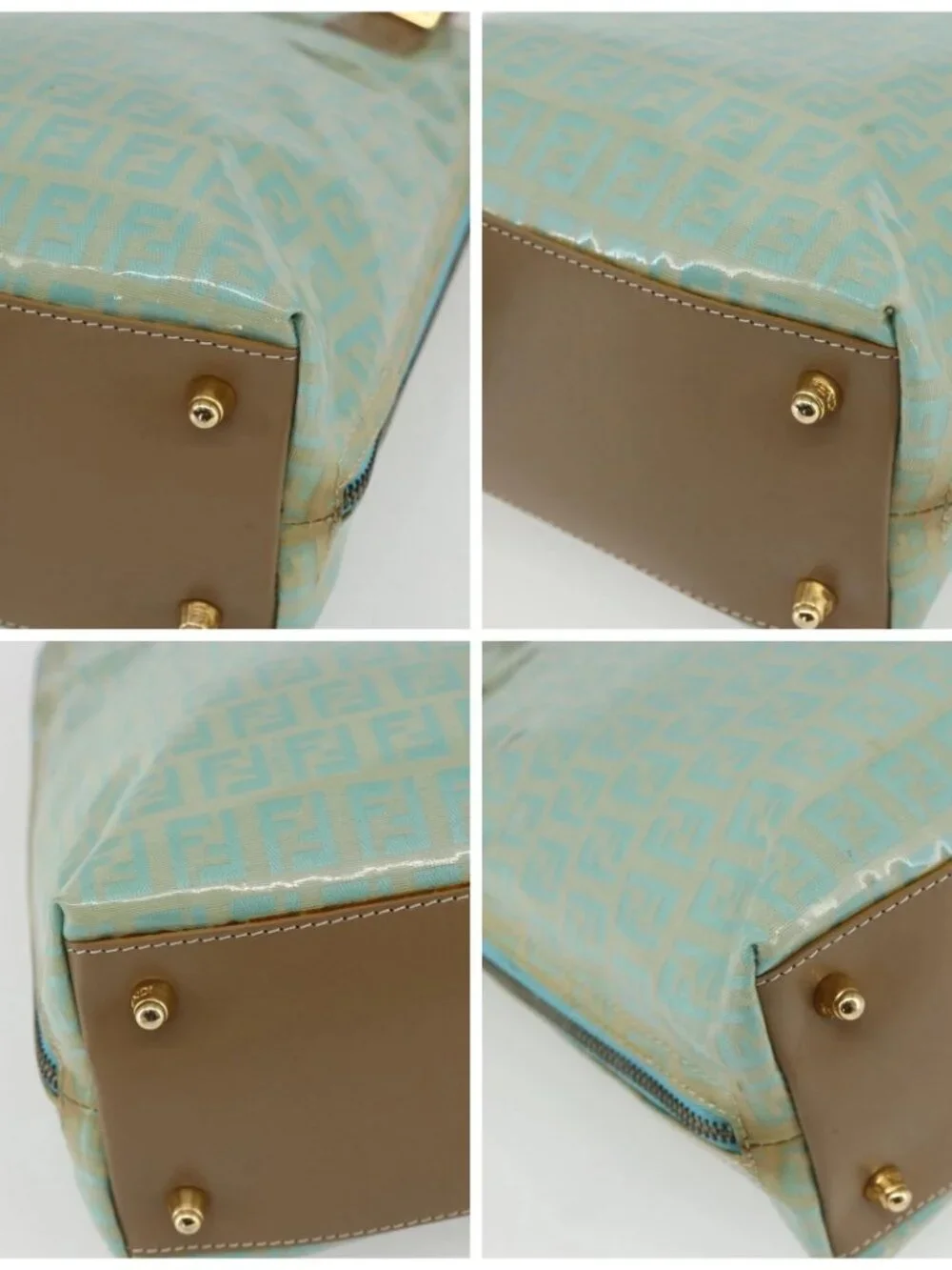 FENDI Zucchino Canvas Hand Bag Enamel Light Blue Gold Auth 159738 - Picture 16 of 16
